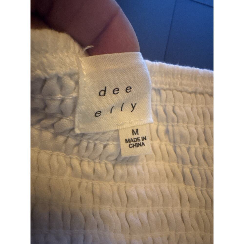Dee Elly White Smocked Back Cotton Mini Dress Women’s Size M Adjustable Straps - Picture 7 of 8